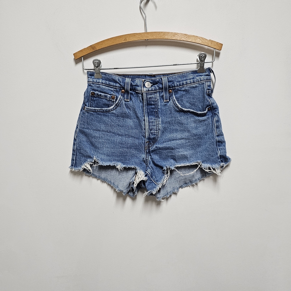 Levi’s 501 High Rise Denim Cutoff Shorts Raw Hem Distressed Vintage Blue Jeans